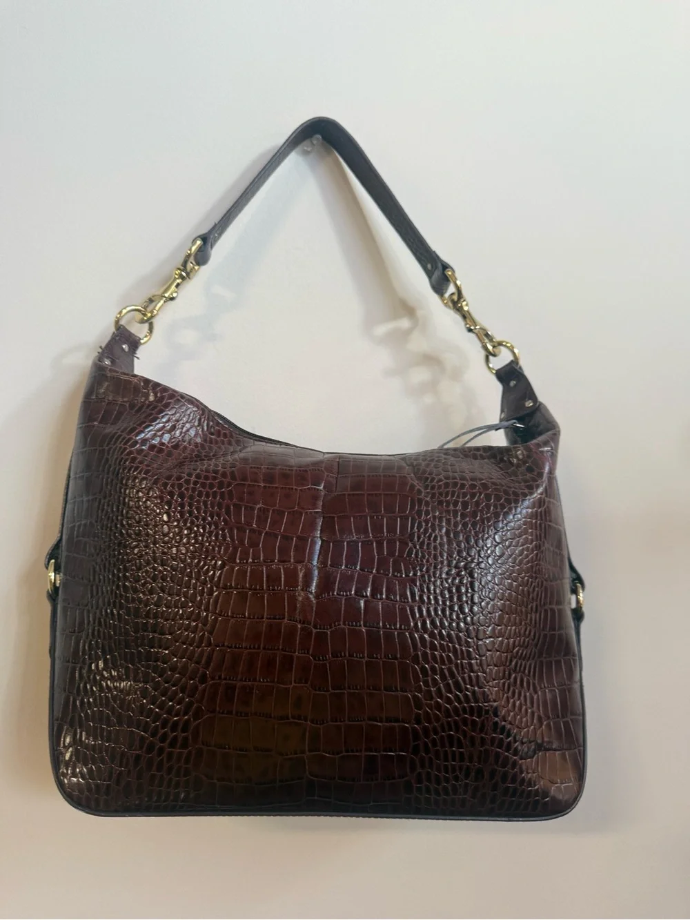 Ralph Lauren Dark Brown Croc-Embossed Shoulder Bag